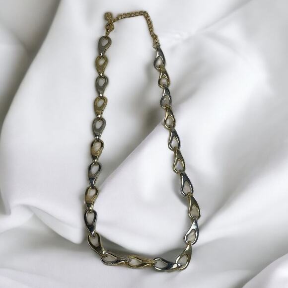 Vintage 90s Grunge Punk Preppy Two-Tone Choker Necklace and Earrings Jewelry Set - Picture 4 of 6